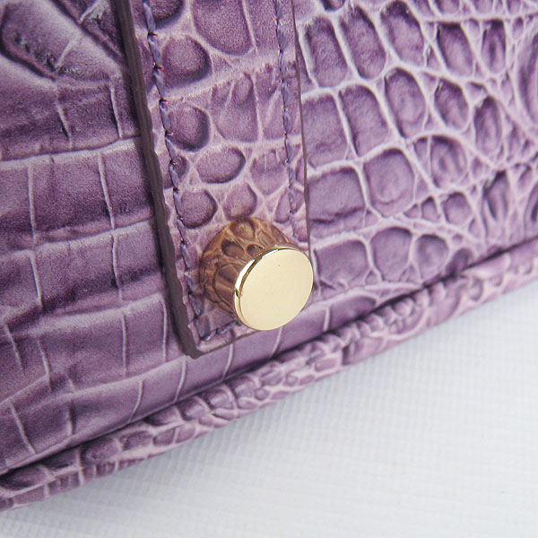 High Quality Fake Hermes Birkin 35CM Crocodile Head Veins Leather Bag Purple 6089